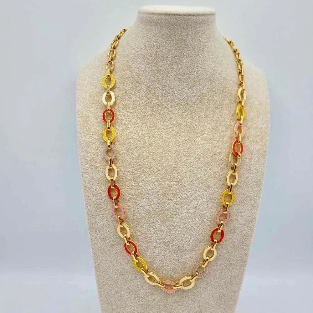 J Crew Rainbow Enamel Chain Link Necklace NEW! NWOT!